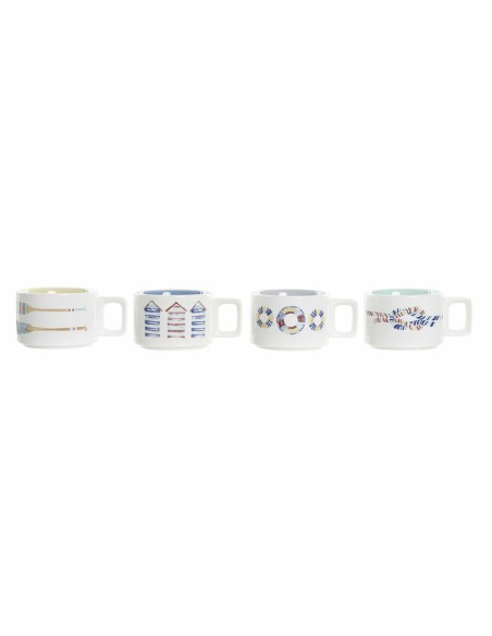 Piece Coffee Cup Set DKD Home Decor Blue Multicolour Metal Dolomite 4 Pieces 260 ml | Tienda24 Tienda24.eu