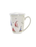 Tasse avec filtre pour infusions DKD Home Decor Voilier Bleu Blanc Rouge Acier inoxydable Porcelaine Voiliers méditerranéen 38 | Tienda24 Tienda24.eu