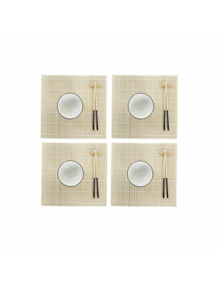 Set de sushi DKD Home Decor Bambou Grès Blanc Oriental 14,5 x 14,5 x 31 cm (16 Pièces) | Tienda24 Tienda24.eu