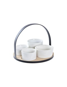 Set da Aperitivo DKD Home Decor Bianco/Nero Metallo Bambù Gres Loft 5 Pezzi 20 x 20 x 14 cm da DKD Home Decor, Piatti e tegli...