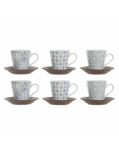 Satz von Kaffeetassen DKD Home Decor Blau Braun Kautschukholz Weiß Steingut 150 ml | Tienda24 Tienda24.eu