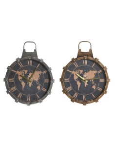 Orologio da Parete DKD Home Decor 42 x 8,5 x 54 cm Cristallo Argentato Dorato Ferro Mappamondo (2 Unità) da DKD Home Decor, O...