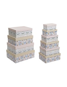 Set de Cajas Organizadoras Apilables Rayas Natural Cartón (2 Unidades) | Tienda24 Tienda24.eu