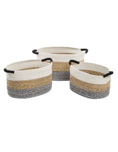 Set di Cestini DKD Home Decor Beige Cotone Fibra naturale (42 x 32 x 24 cm) (3 Pezzi) da DKD Home Decor, Scatole decorative -...