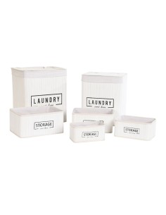 Set di Cesti DKD Home Decor Poliestere Bianco Bambù (40 x 30 x 46 cm) da DKD Home Decor, Ceste per la biancheria - Ref: S3039...