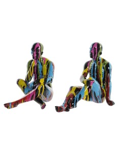 Statua Decorativa DKD Home Decor 25,5 x 14 x 21,5 cm Nero Multicolore (2 Unità) da DKD Home Decor, Soprammobili - Ref: S30395...