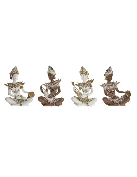 Figura Decorativa DKD Home Decor Branco Castanho Buda Oriental 18 x 12 x 27,5 cm (4 Peças) | Tienda24 Tienda24.eu