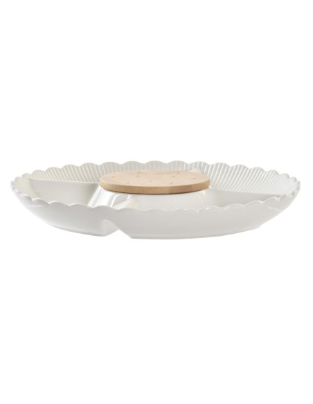 Bandeja de Aperitivos DKD Home Decor 25,5 x 25,5 x 3 cm Natural Porcelana Blanco | Tienda24 Tienda24.eu