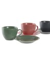 Jeu de 6 tasses avec plat DKD Home Decor Rose Blanc Vert Gris foncé Grès 150 ml | Tienda24 Tienda24.eu