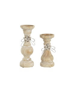 Portacandele DKD Home Decor Legno (9,5 x 9,5 x 28 cm) (2 Pezzi) da DKD Home Decor, Candelieri e portacandele - Ref: S3041459,...