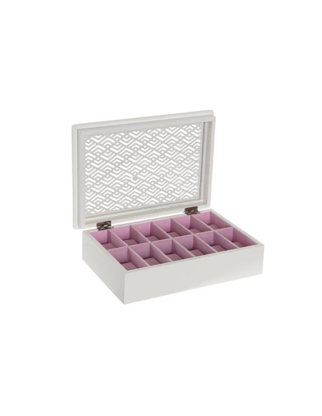 Box for watches DKD Home Decor 29 x 20 x 9 cm Crystal White Light Pink MDF Wood | Tienda24 Tienda24.eu