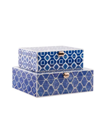 Jewelry box DKD Home Decor Blue Navy Blue Wood 24 x 20 x 8 cm (2 Units) | Tienda24 Tienda24.eu