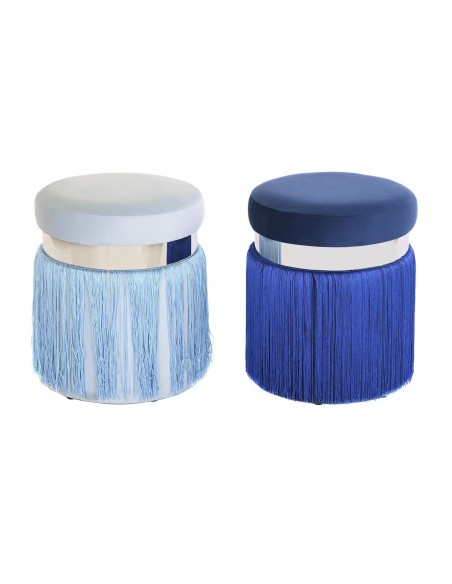 Footrest DKD Home Decor Silver Metal Sky blue Navy Blue Fringe 35 x 35 x 41 cm (2 Units) | Tienda24 Tienda24.eu