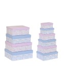 Conjunto de Caixas de Organização Empilháveis DKD Home Decor Azul Cor de Rosa Cartão (43,5 x 33,5 x 15,5 cm) | Tienda24 Tienda24.eu