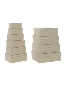 Set di Scatole per Sistemare Impilabili DKD Home Decor Bianco Quadrato Cartone Senape (43,5 x 33,5 x 15,5 cm) da DKD Home Dec...