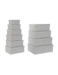 Conjunto de Caixas de Organização Empilháveis DKD Home Decor Cinzento Branco Quadrado Cartão (43,5 x 33,5 x 15,5 cm) de DKD H...