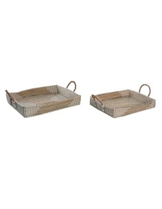 Conjunto de sushi DKD Home Decor Bambu Grés Branco Natural Oriental 27,3 x 20,3 x 2,5 cm (12 Unidades) | Tienda24 Tienda24.eu