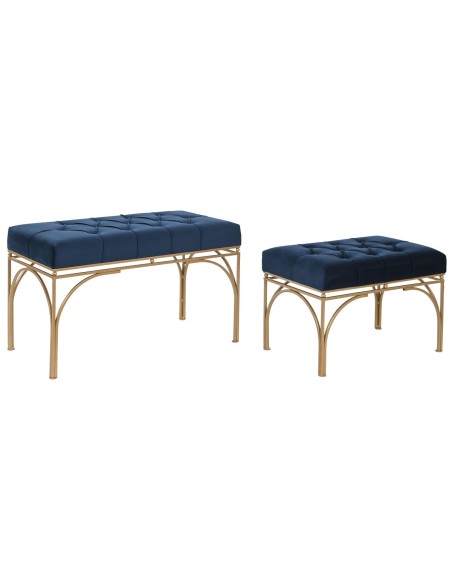 Bench DKD Home Decor Blue Golden Metal 80 x 40 x 48 cm (2 Units) | Tienda24 Tienda24.eu