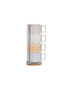 Set di Tazze da Caffè DKD Home Decor Giallo Azzurro Bianco Rosso Metallo Bambù Dolomite 4 Pezzi 260 ml da DKD Home Decor, Taz...