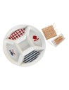 Set de Aperitivo DKD Home Decor 23,5 x 23,5 x 7 cm Rojo Azul Blanco Gres Mediterráneo Casas | Tienda24 Tienda24.eu