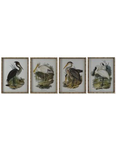 Painting DKD Home Decor 60 x 2,5 x 60 cm Bird Shabby Chic (4 Pieces) | Tienda24 Tienda24.eu