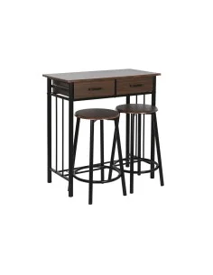 Conjunto de Mesa con 2 Sillas DKD Home Decor Marrón Negro Metal Madera MDF 80 x 50 x 84 cm de DKD Home Decor, Mesas - Ref: S3...