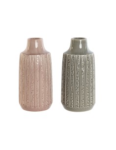 Jarrón Home ESPRIT Gris Rosa Porcelana 15 x 15 x 31 cm (2 Unidades) de Home ESPRIT, Jarrones - Ref: S3053432, Precio: 29,66 €...