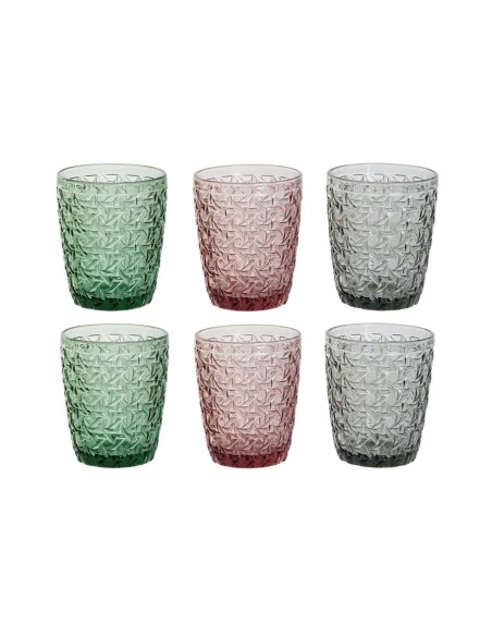 Set de Verres DKD Home Decor Vert Gris Rose Verre Avec relief 240 ml (6 Unités) | Tienda24 Tienda24.eu