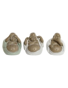 Statua Decorativa Home ESPRIT Bianco Verde Buddha Orientale 10 x 9 x 10,5 cm (3 Unità) da Home ESPRIT, Soprammobili - Ref: S3...