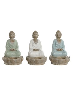 Statua Decorativa Home ESPRIT Bianco Verde Turchese Buddha Orientale 12 x 12 x 18,5 cm (3 Unità) da Home ESPRIT, Soprammobili...