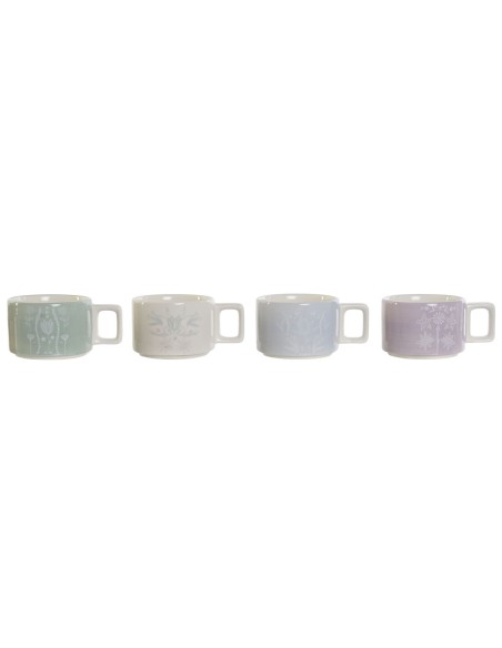 Juego de Tazas de Café DKD Home Decor Verde Azul cielo Lila Metal Bambú 260 ml | Tienda24 Tienda24.eu