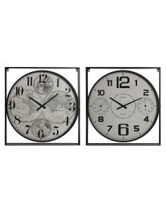 Wanduhr Home ESPRIT Schwarz Holz Metall Weltkarte Vintage 60 x 4,5 x 60 cm | Tienda24 Tienda24.eu