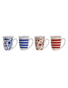 Filtertasse für Teeaufgüsse Home ESPRIT Blau Rot Edelstahl Porzellan 380 ml (4 Stück) von Home ESPRIT, Tassen - Ref: S3054527...