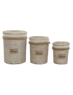 Conjunto de Cestas DKD Home Decor Cinzento Algodão (3 Peças) (35 x 35 x 40 cm) | Tienda24 Tienda24.eu