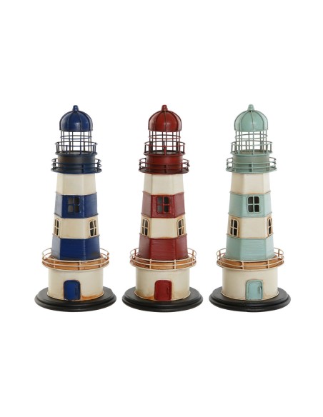 Figurine Décorative Home ESPRIT Rouge Crème Bleu ciel Blue marine 13 x 13 x 32 cm (3 Unités) Phare | Tienda24 Tienda24.eu