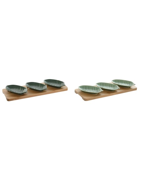 Set de Aperitivo Home ESPRIT Verde Verde oscuro Bambú Porcelana Tropical 4 Piezas 28,4 x 10,5 x 3 cm (2 Unidades) | Tienda24 Tienda24.eu