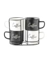 Conjunto de 4 Canecas Home ESPRIT Branco Preto Metal Porcelana 380 ml | Tienda24 Tienda24.eu