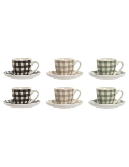 Juego de 6 Tazas con Plato Home ESPRIT Verde Beige Gris Porcelana 90 ml | Tienda24 Tienda24.eu