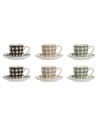 Juego de 6 Tazas con Plato Home ESPRIT Verde Beige Gris Porcelana 90 ml | Tienda24 Tienda24.eu