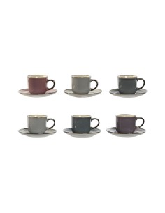 Set di 6 Tazze con Piatto Home ESPRIT Azzurro Bianco Rosa Rosso Granato Gres 165 ml da Home ESPRIT, Tazze - Ref: S3055039, Pr...