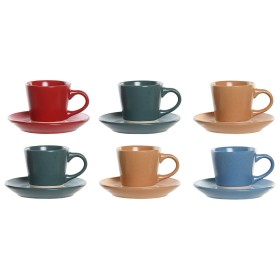 Juego de Tazas con Platos DKD Home Decor Rojo Azul Verde