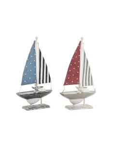 Statua Decorativa Home ESPRIT Azzurro Rosso Multicolore Barca a vela 13,5 x 5 x 25 cm (2 Unità) da Home ESPRIT, Soprammobili ...