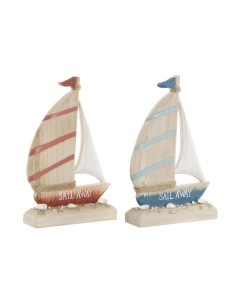 Statua Decorativa Home ESPRIT Azzurro Rosso Naturale Barca a vela 15 x 4,5 x 23,5 cm (2 Unità) da Home ESPRIT, Soprammobili -...