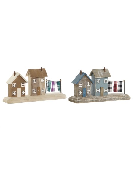 Decorative Figure Home ESPRIT Blue Red Multicolour Houses 25,5 x 9 x 13,5 cm (2 Units) | Tienda24 Tienda24.eu