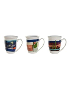 Taza con Filtro para Infusiones Home ESPRIT Azul Verde Acero Inoxidable Porcelana Tropical 380 ml (3 Unidades) de Home ESPRIT...