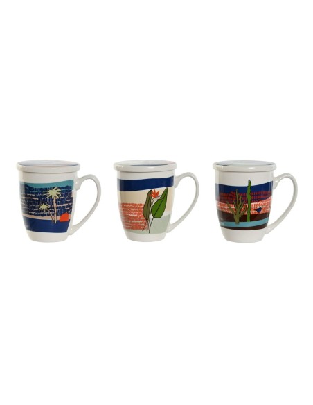 Cup with Tea Filter Home ESPRIT Blue Green Stainless steel Porcelain Tropical 380 ml (3 Units) | Tienda24 Tienda24.eu