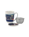 Cup with Tea Filter Home ESPRIT Blue Green Stainless steel Porcelain Tropical 380 ml (3 Units) | Tienda24 Tienda24.eu