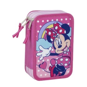 Estojo Triplo Minnie Mouse Cor de Rosa 12,5 x 6,5 x 19,5 cm de Minnie Mouse, Estojos - Ref: S0740453, Preço: 16,27 €, Descont...