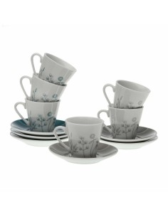 Satz von Kaffeetassen DKD Home Decor Blau Braun Kautschukholz Weiß Steingut 150 ml | Tienda24 Tienda24.eu