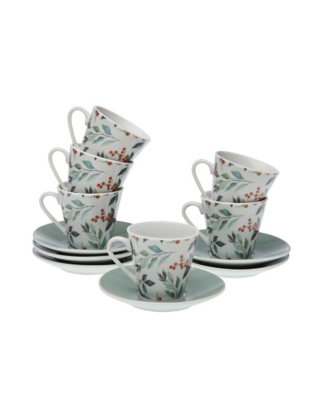 Juego de 6 Tazas de Café Versa Acebo Porcelana | Tienda24 Tienda24.eu